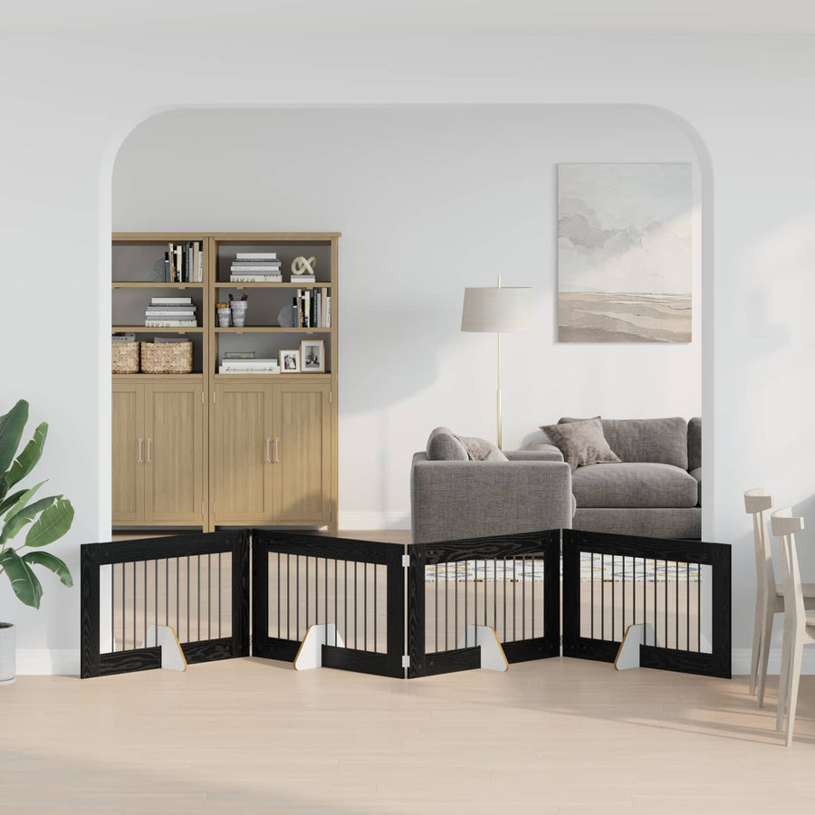 Hondenhekje met standaards 4 pcs Zwart eiken 100 x 60 cm