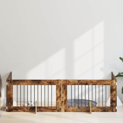 Hondenhekje met standaards 4 pcs Gerookt eiken 100 x 60 cm