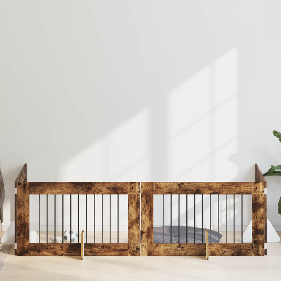 Hondenhekje met standaards 4 pcs Gerookt eiken 100 x 60 cm