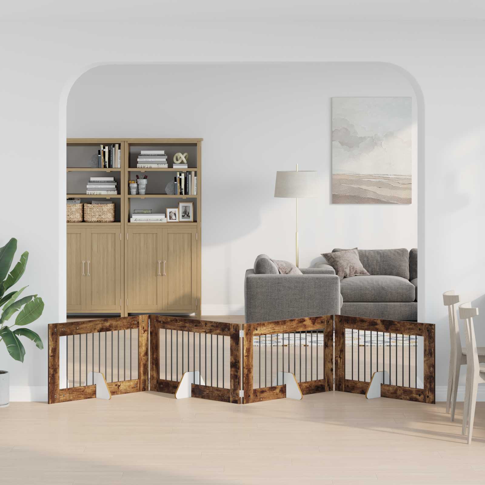 Hondenhekje met standaards 4 pcs Gerookt eiken 100 x 60 cm
