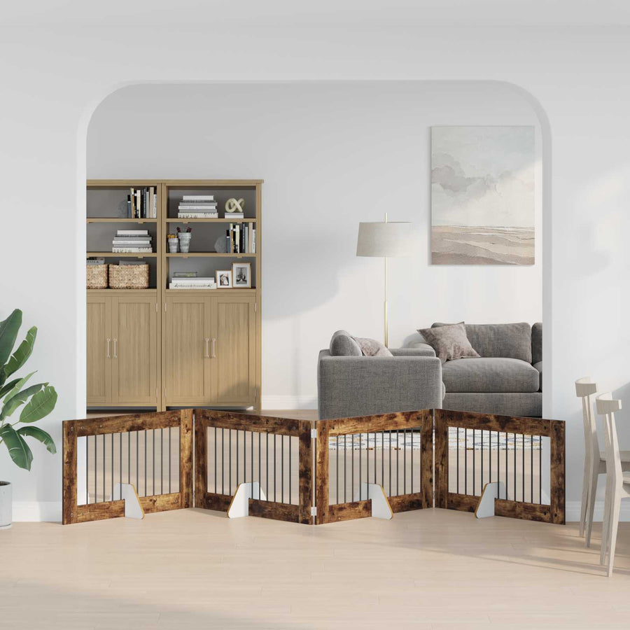 Hondenhekje met standaards 4 pcs Gerookt eiken 100 x 60 cm