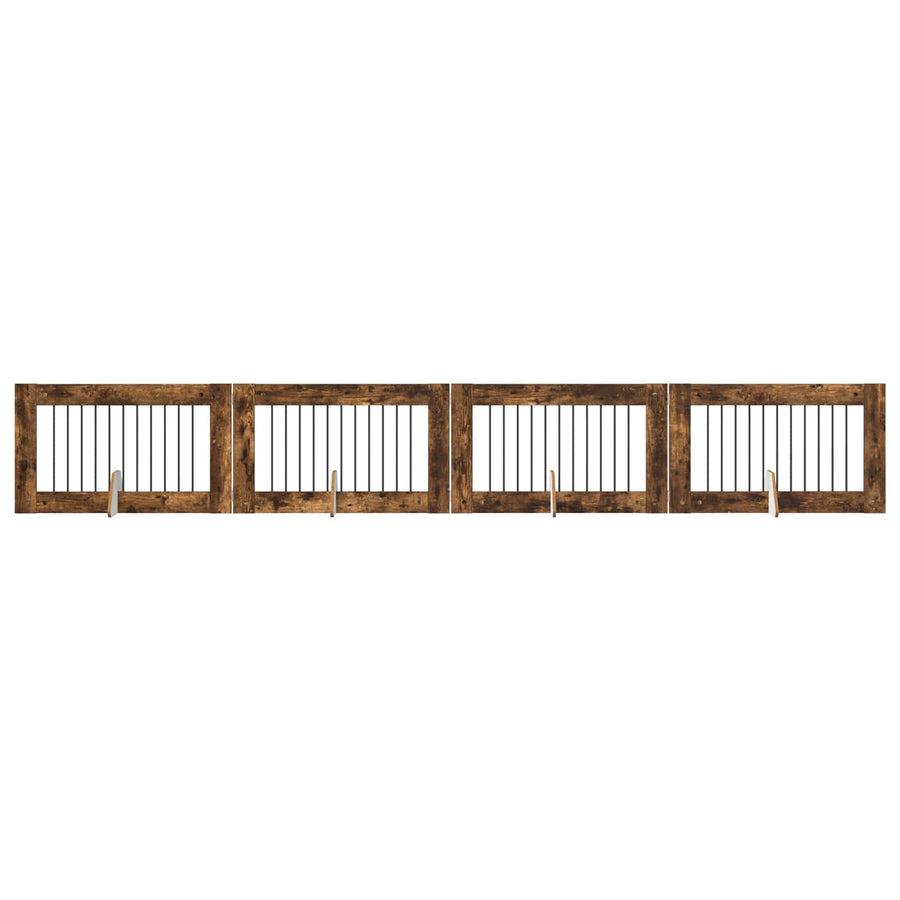 Hondenhekje met standaards 4 pcs Gerookt eiken 100 x 60 cm