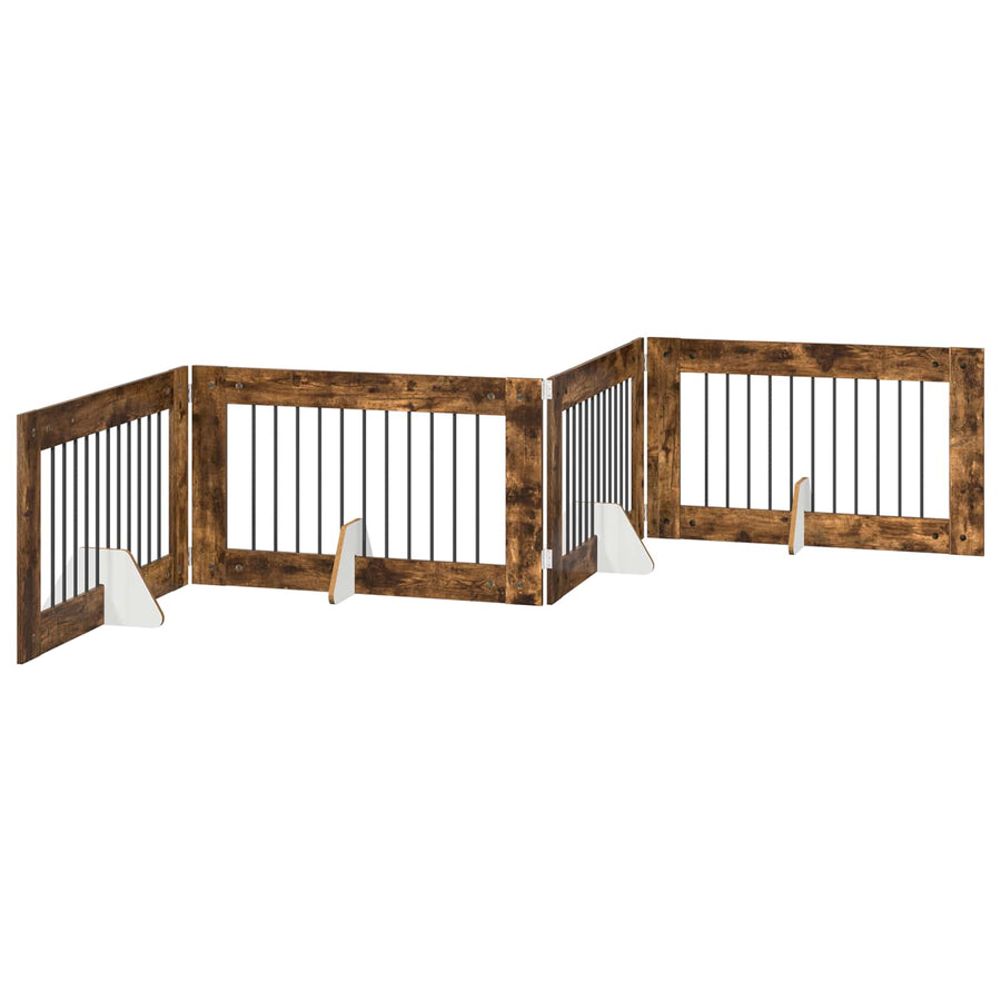 Hondenhekje met standaards 4 pcs Gerookt eiken 100 x 60 cm