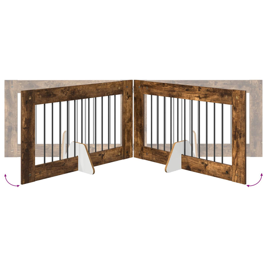 Hondenhekje met standaards 4 pcs Gerookt eiken 100 x 60 cm