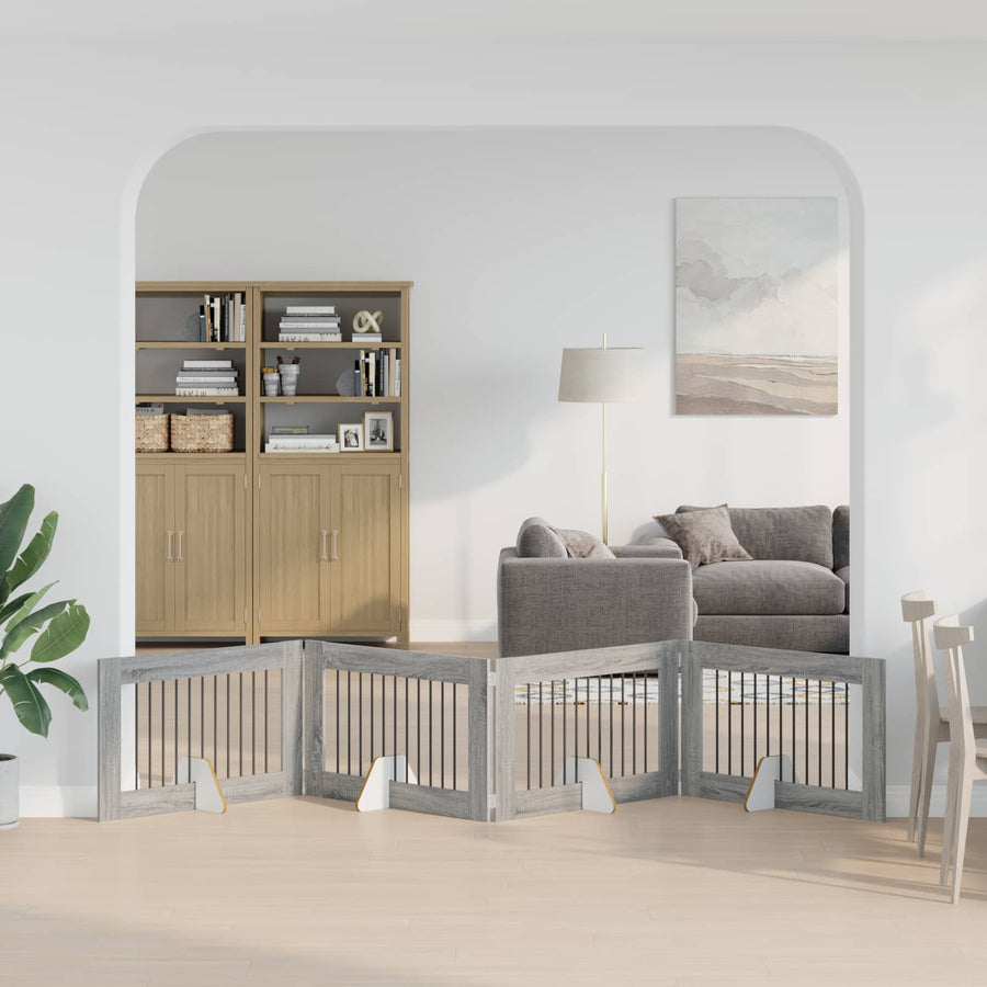 Hondenhekje met standaards 4 pcs Grijs sonoma 100 x 60 cm