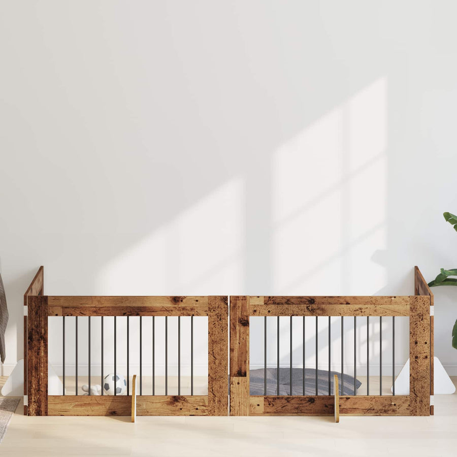 Hondenhekje met standaards 4 pcs Oud hout 100 x 60 cm