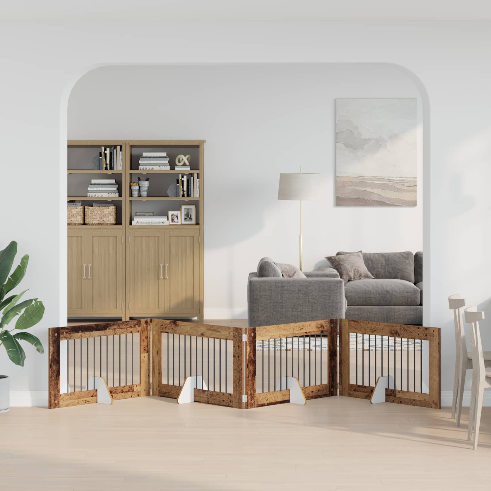 Hondenhekje met standaards 4 pcs Oud hout 100 x 60 cm