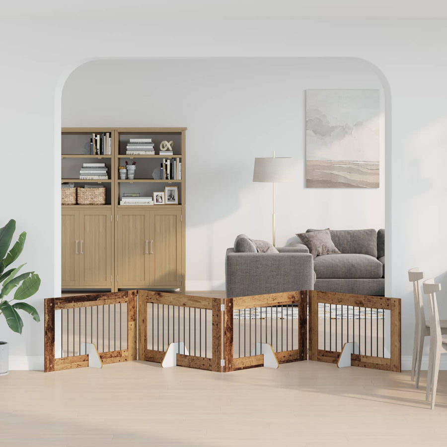 Hondenhekje met standaards 4 pcs Oud hout 100 x 60 cm
