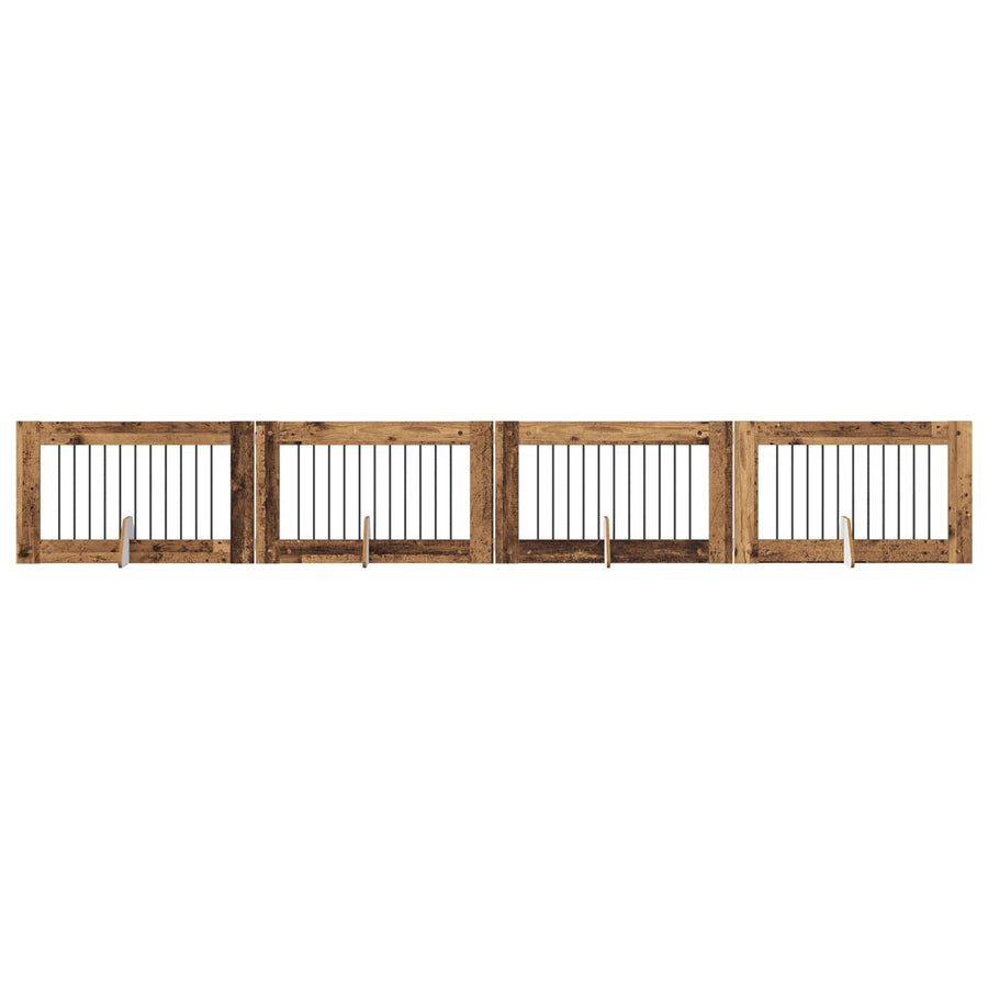 Hondenhekje met standaards 4 pcs Oud hout 100 x 60 cm