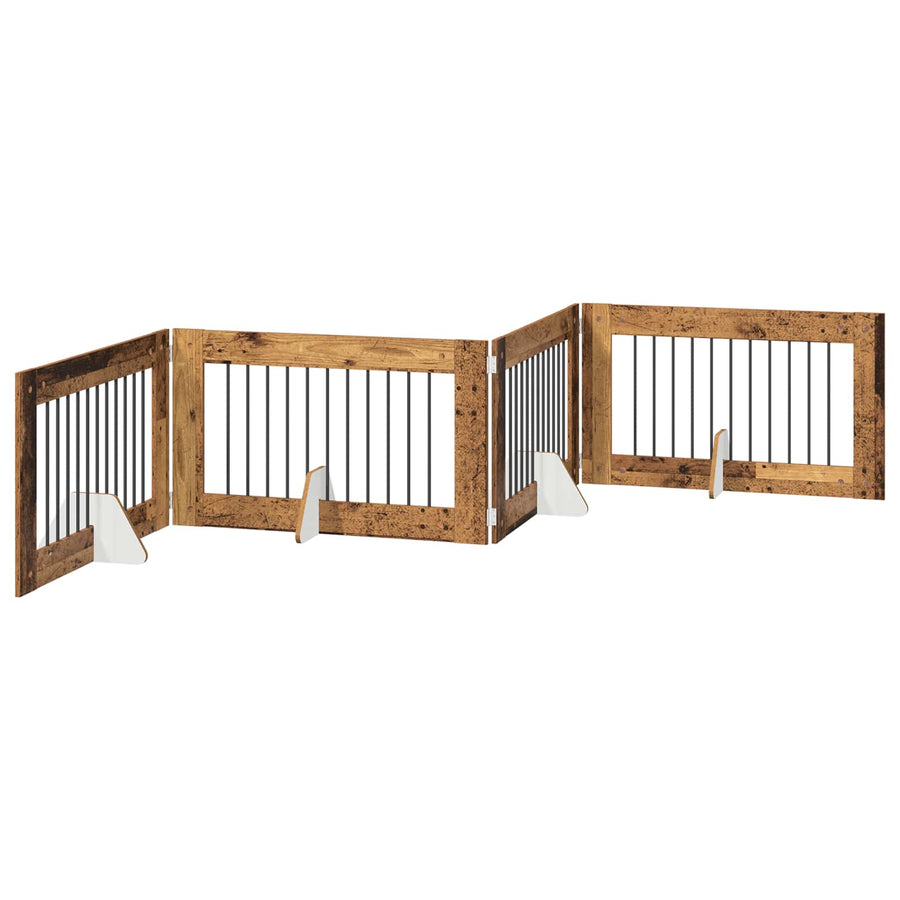 Hondenhekje met standaards 4 pcs Oud hout 100 x 60 cm