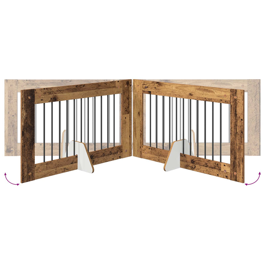 Hondenhekje met standaards 4 pcs Oud hout 100 x 60 cm
