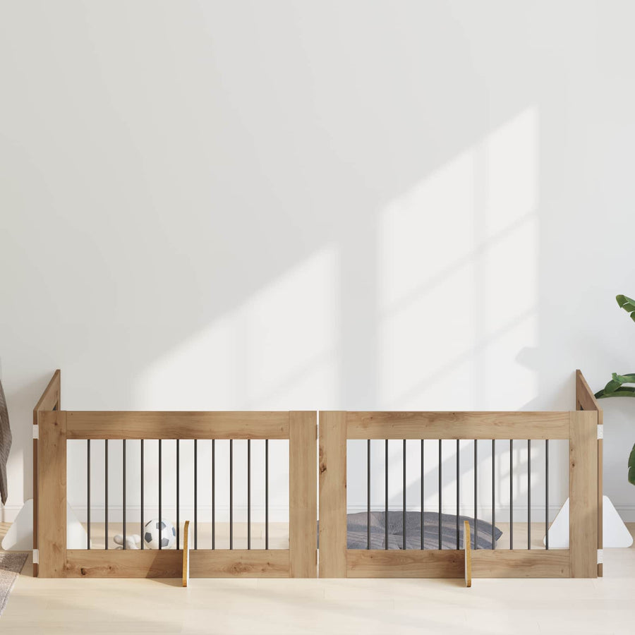 Hondenhekje met standaards 4 pcs Artisanaal eiken 100 x 60 cm