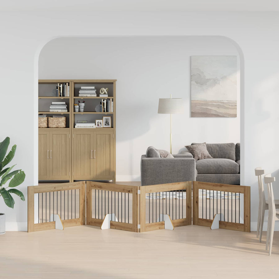 Hondenhekje met standaards 4 pcs Artisanaal eiken 100 x 60 cm