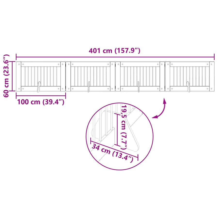 Hondenhekje met standaards 4 pcs Artisanaal eiken 100 x 60 cm