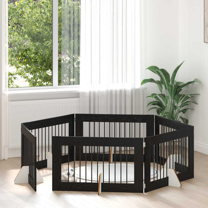 Hondenhekje met standaards 6 pcs Zwart eiken 100 x 60 cm