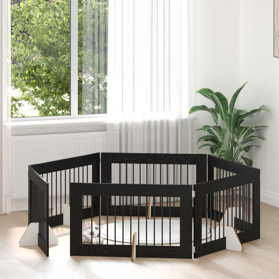 Hondenhekje met standaards 6 pcs Zwart eiken 100 x 60 cm