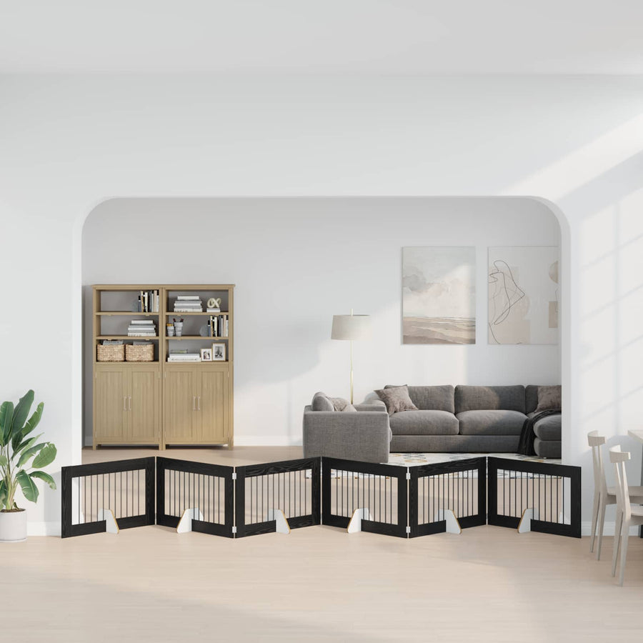 Hondenhekje met standaards 6 pcs Zwart eiken 100 x 60 cm