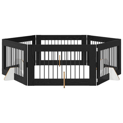 Hondenhekje met standaards 6 pcs Zwart eiken 100 x 60 cm