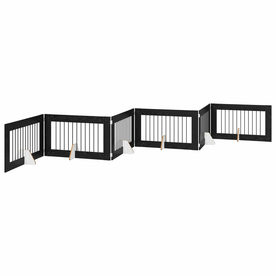 Hondenhekje met standaards 6 pcs Zwart eiken 100 x 60 cm
