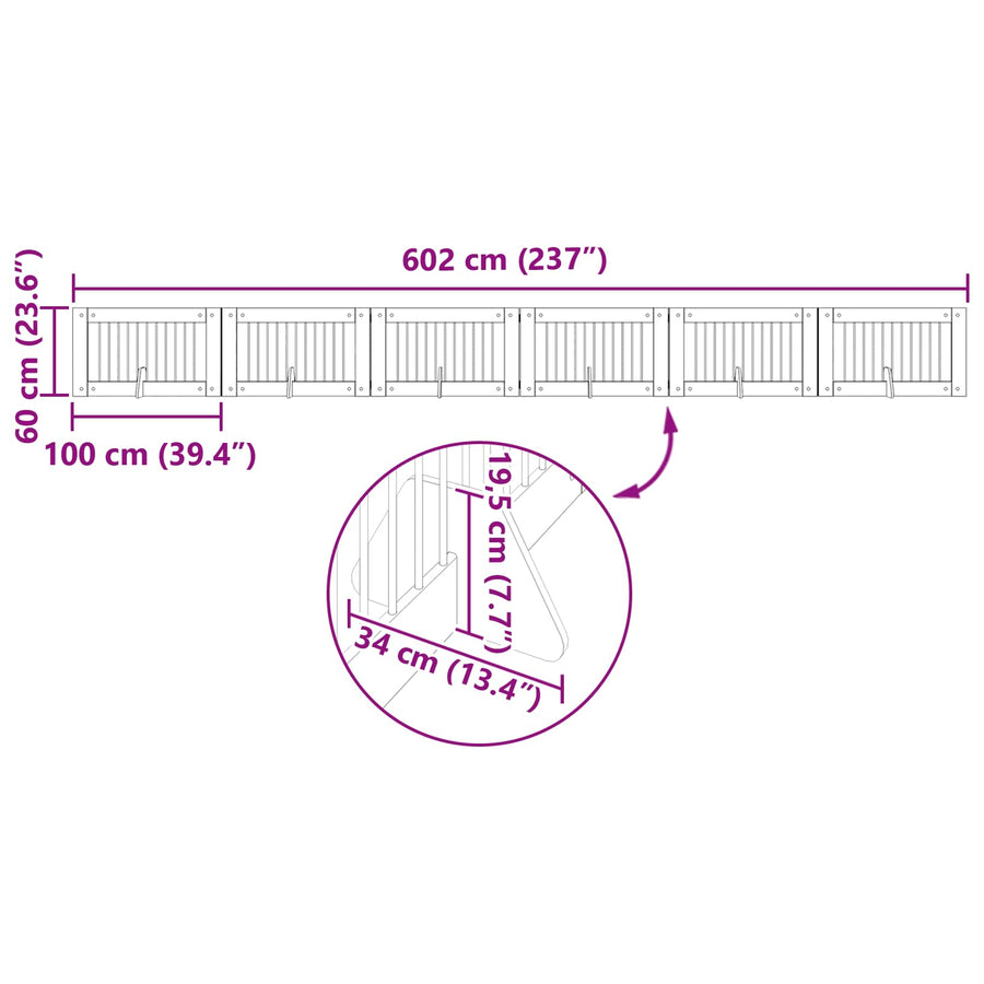 Hondenhekje met standaards 6 pcs Zwart eiken 100 x 60 cm
