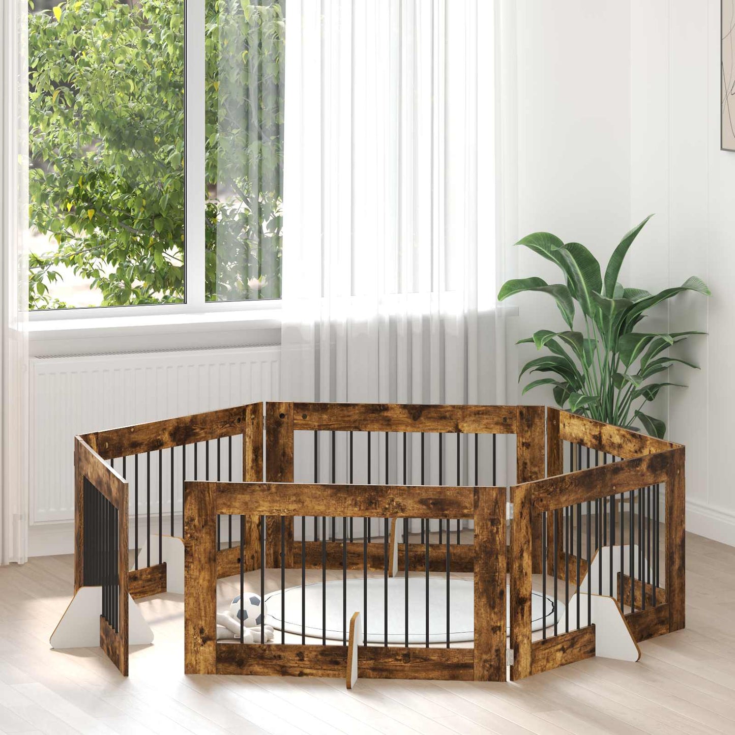 Hondenhekje met standaards 6 pcs Gerookt eiken 100 x 60 cm