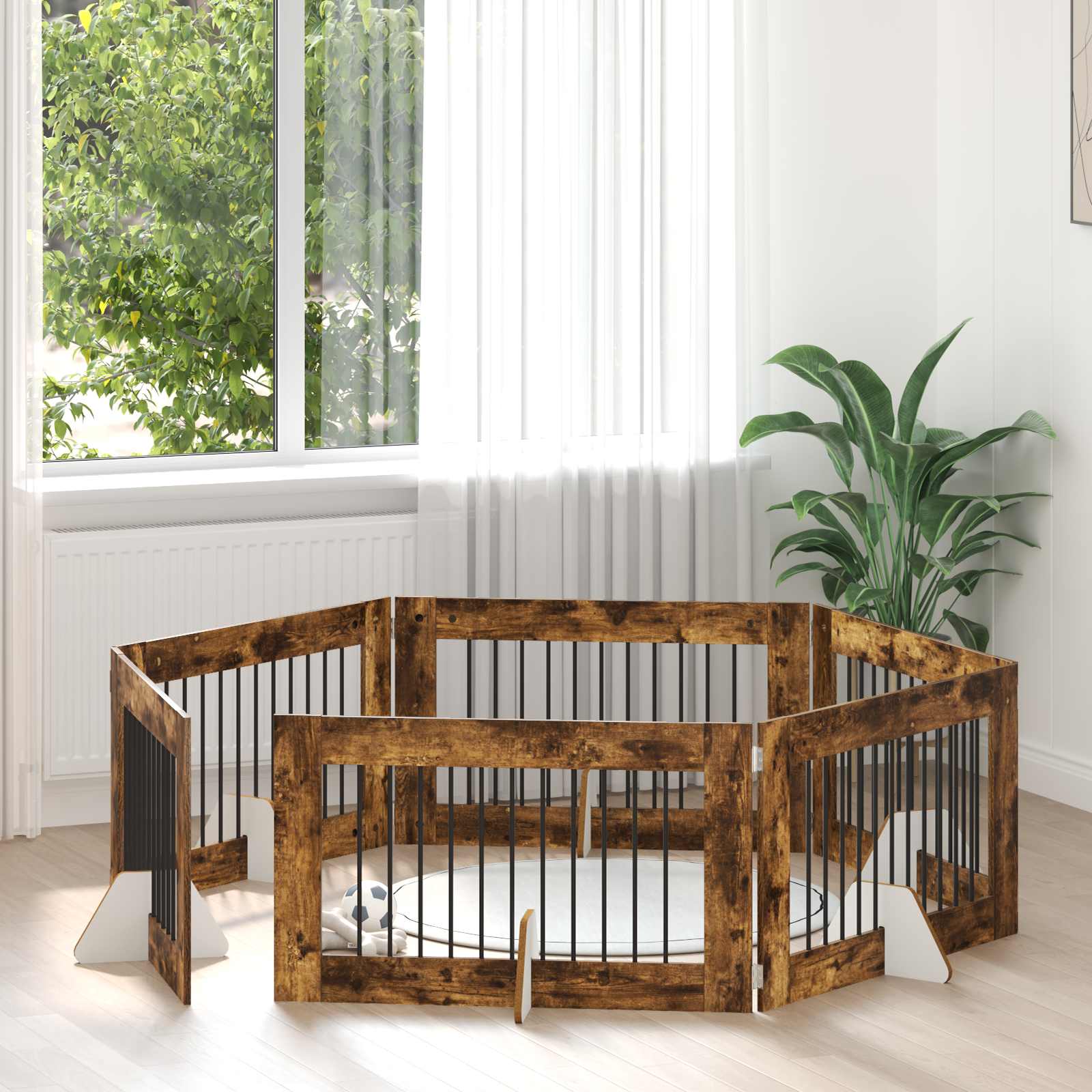 Hondenhekje met standaards 6 pcs Gerookt eiken 100 x 60 cm