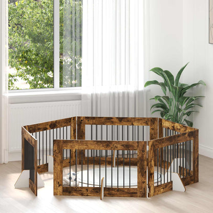 Hondenhekje met standaards 6 pcs Gerookt eiken 100 x 60 cm