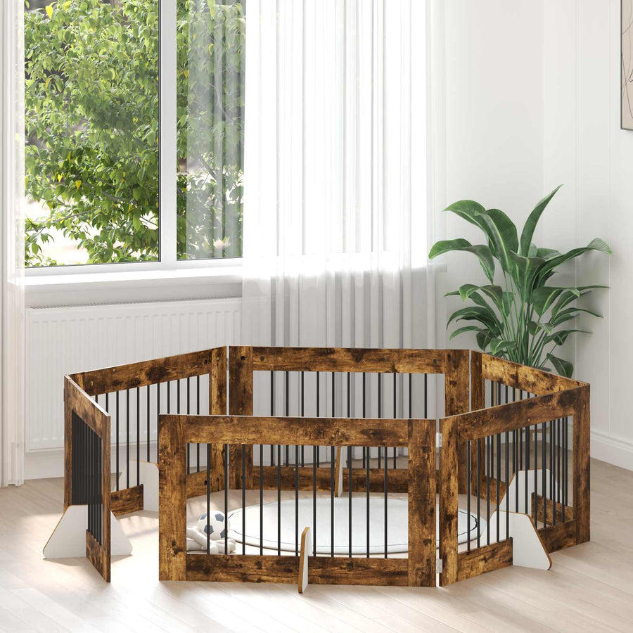Hondenhekje met standaards 6 pcs Gerookt eiken 100 x 60 cm