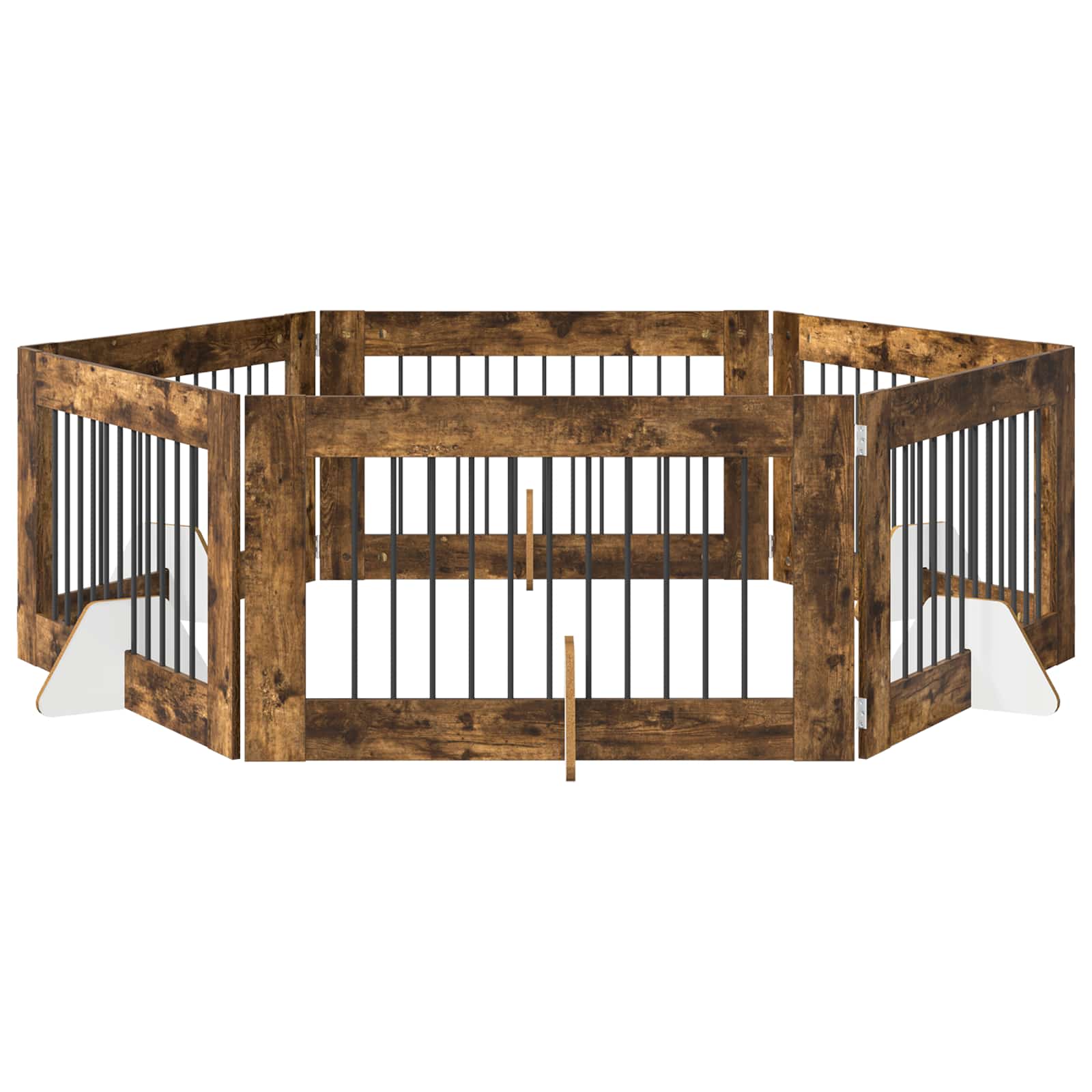 Hondenhekje met standaards 6 pcs Gerookt eiken 100 x 60 cm