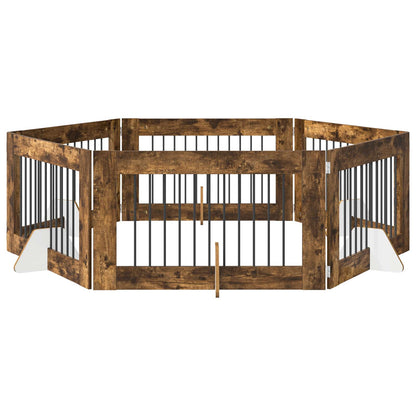 Hondenhekje met standaards 6 pcs Gerookt eiken 100 x 60 cm