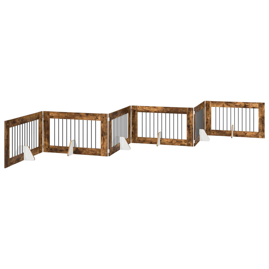 Hondenhekje met standaards 6 pcs Gerookt eiken 100 x 60 cm