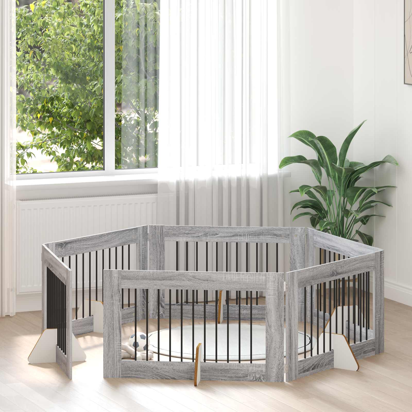 Hondenhekje met standaards 6 pcs Grijs sonoma 100 x 60 cm