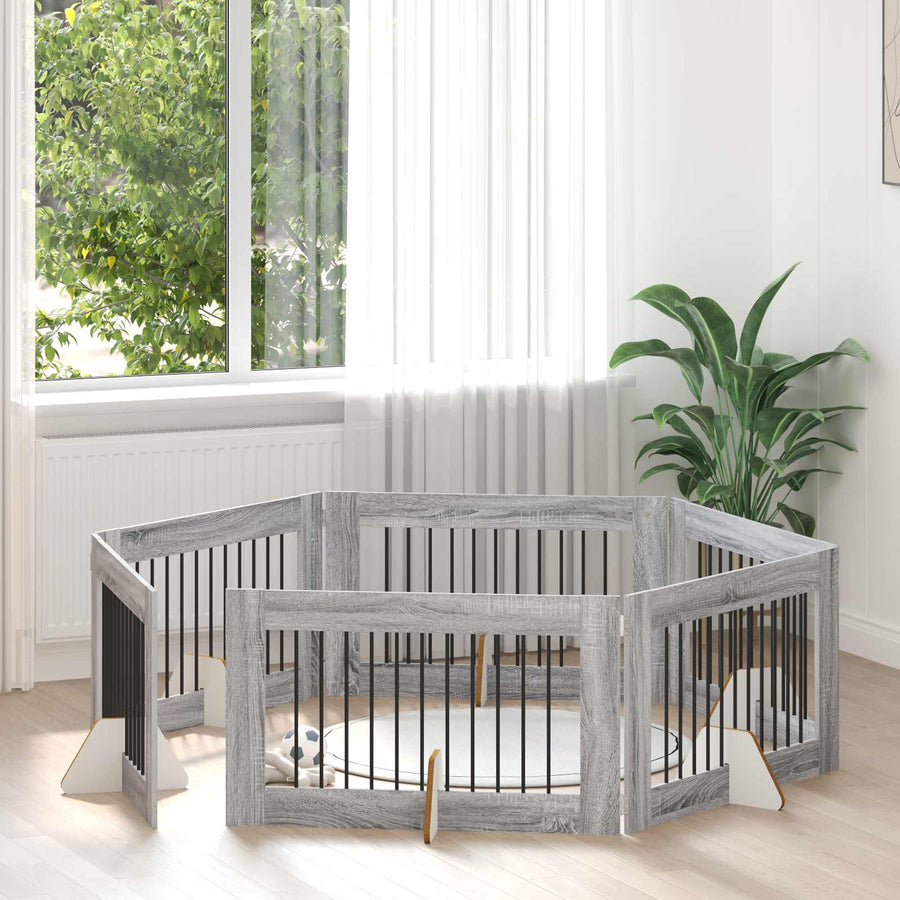 Hondenhekje met standaards 6 pcs Grijs sonoma 100 x 60 cm