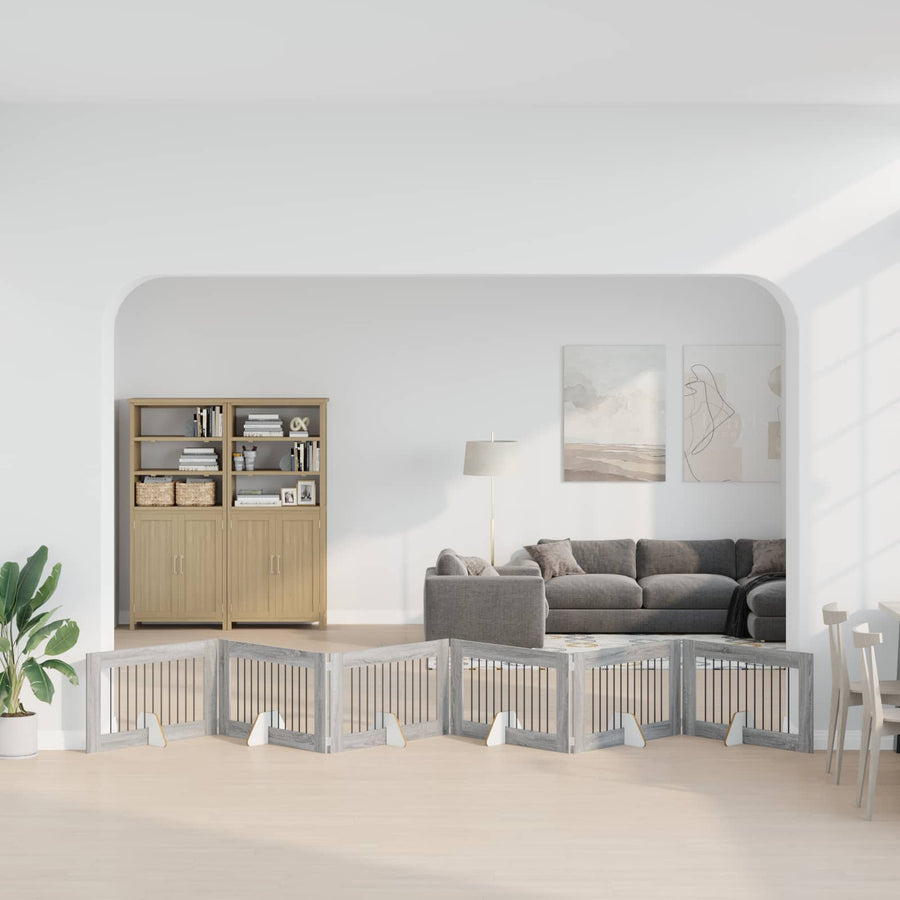 Hondenhekje met standaards 6 pcs Grijs sonoma 100 x 60 cm