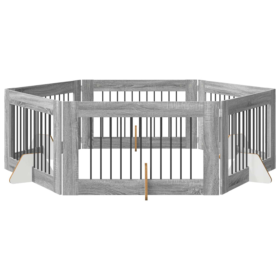 Hondenhekje met standaards 6 pcs Grijs sonoma 100 x 60 cm