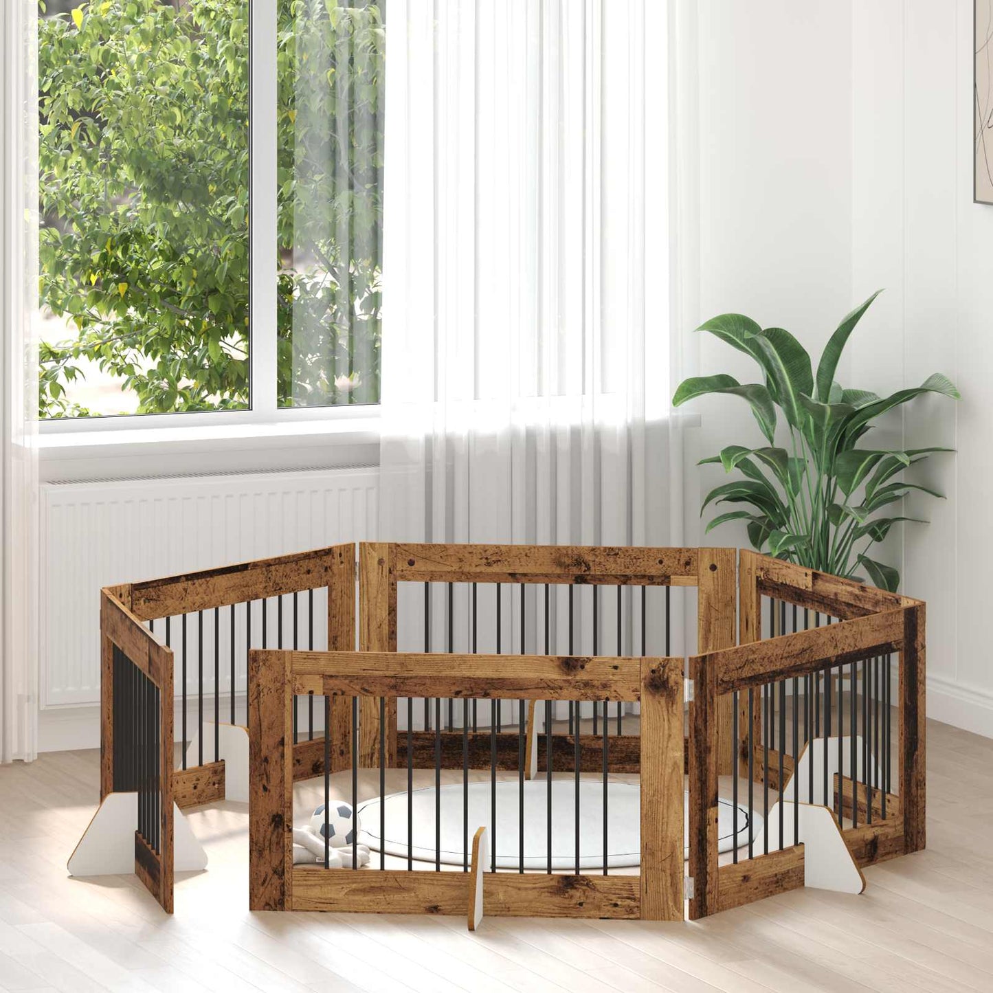 Hondenhekje met standaards 6 pcs Oud hout 100 x 60 cm