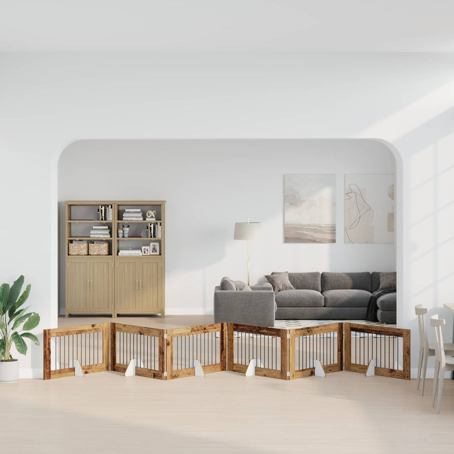Hondenhekje met standaards 6 pcs Oud hout 100 x 60 cm