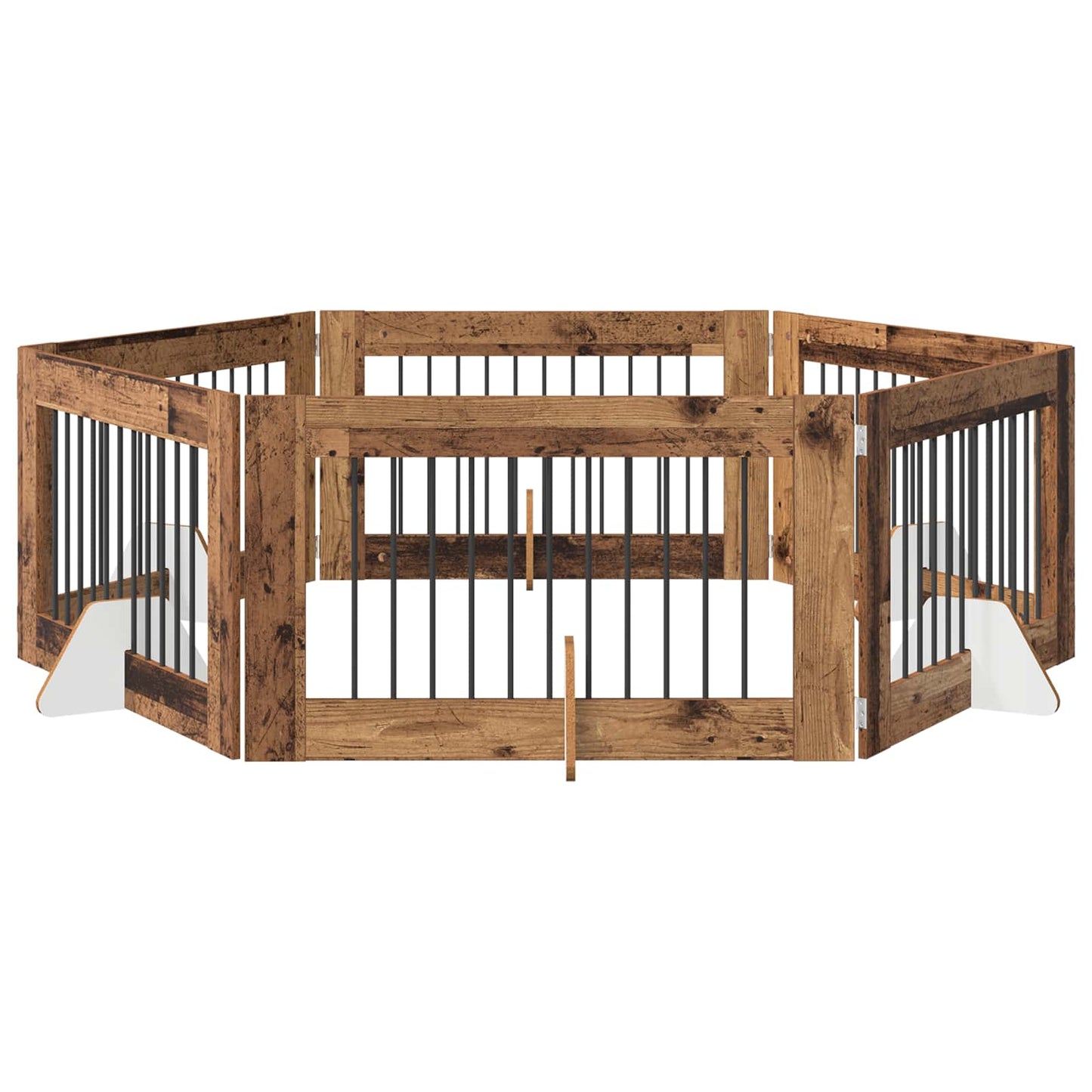 Hondenhekje met standaards 6 pcs Oud hout 100 x 60 cm
