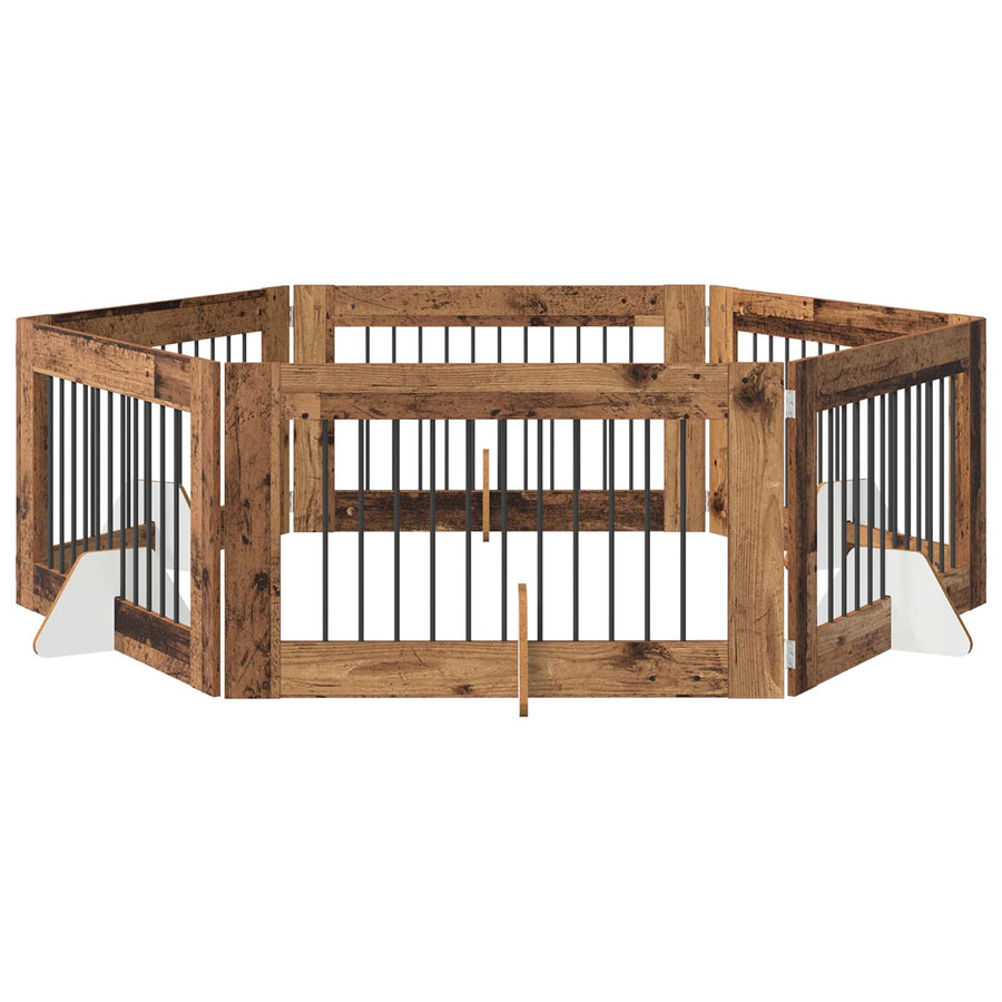 Hondenhekje met standaards 6 pcs Oud hout 100 x 60 cm