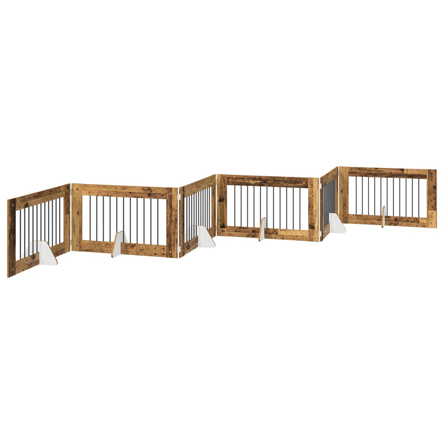 Hondenhekje met standaards 6 pcs Oud hout 100 x 60 cm