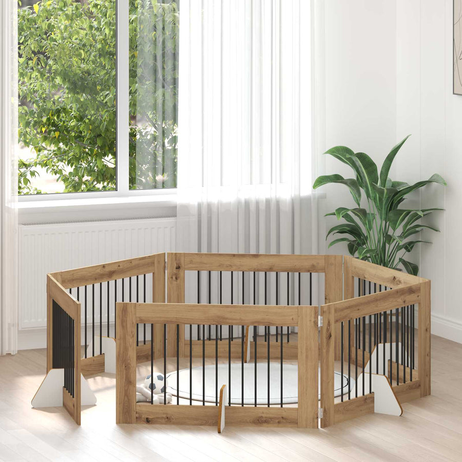 Hondenhekje met standaards 6 pcs Artisanaal eiken 100 x 60 cm