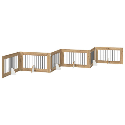 Hondenhekje met standaards 6 pcs Artisanaal eiken 100 x 60 cm