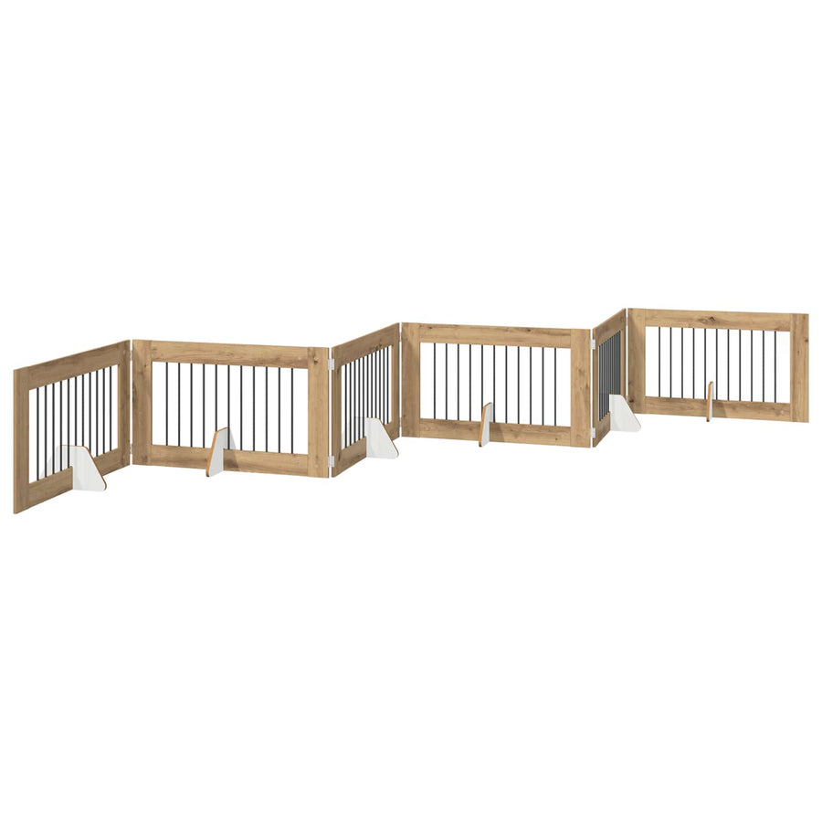 Hondenhekje met standaards 6 pcs Artisanaal eiken 100 x 60 cm