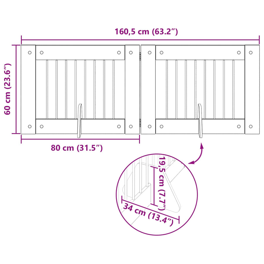Hondenhekje met standaards 2 pcs Zwart eiken 80 x 60 cm