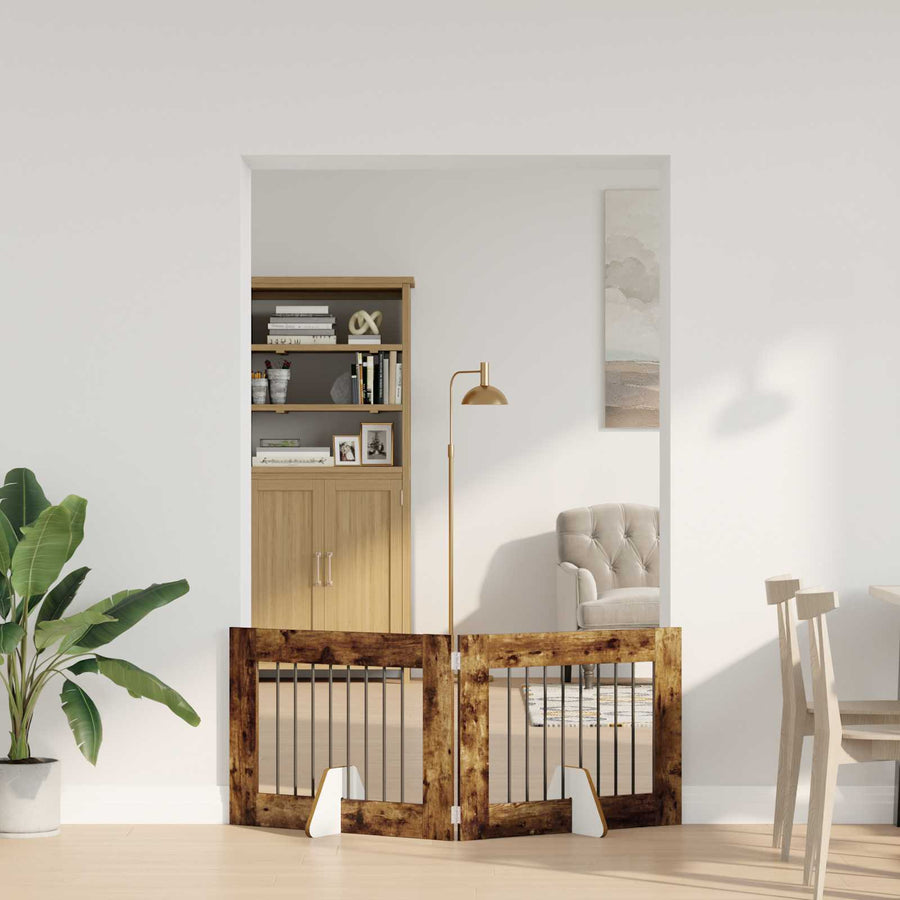 Hondenhekje met standaards 2 pcs Gerookt eiken 80 x 60 cm