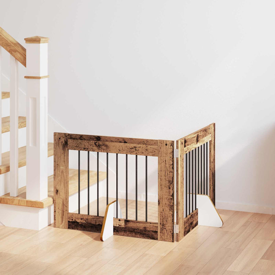Hondenhekje met standaards 2 pcs Oud hout 80 x 60 cm