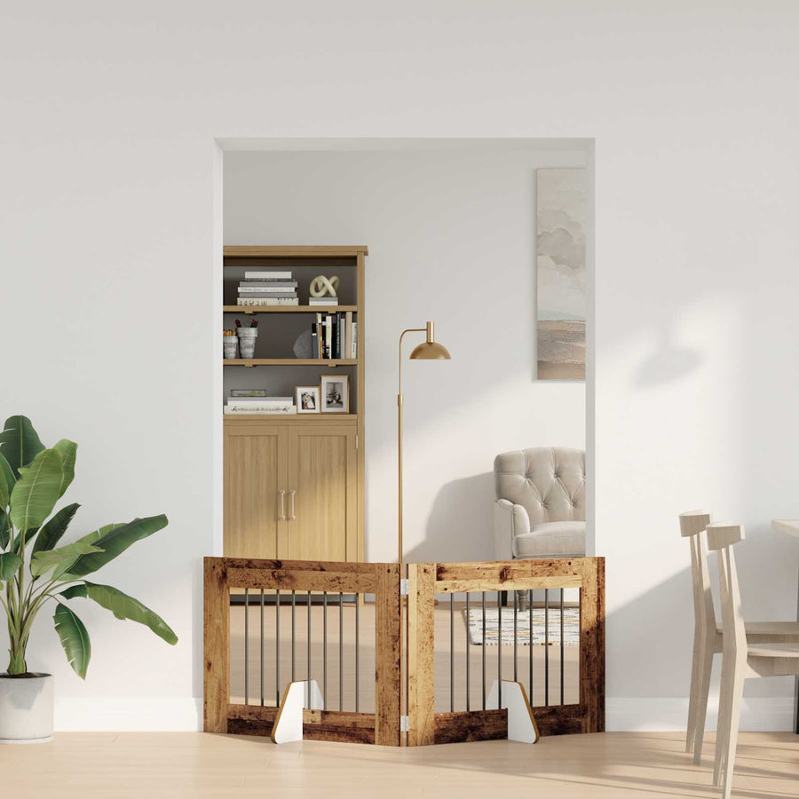 Hondenhekje met standaards 2 pcs Oud hout 80 x 60 cm