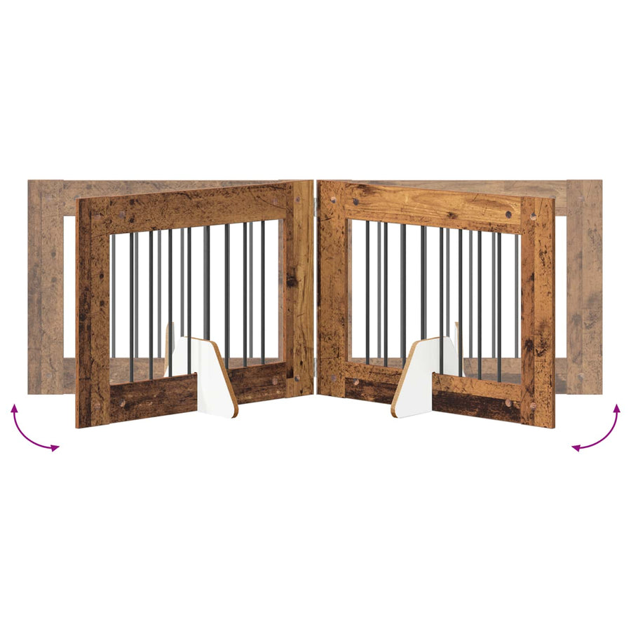 Hondenhekje met standaards 2 pcs Oud hout 80 x 60 cm