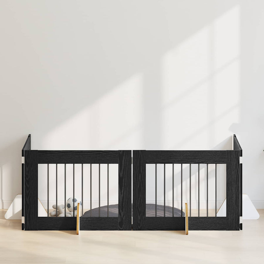Hondenhekje met standaards 4 pcs Zwart eiken 80 x 60 cm