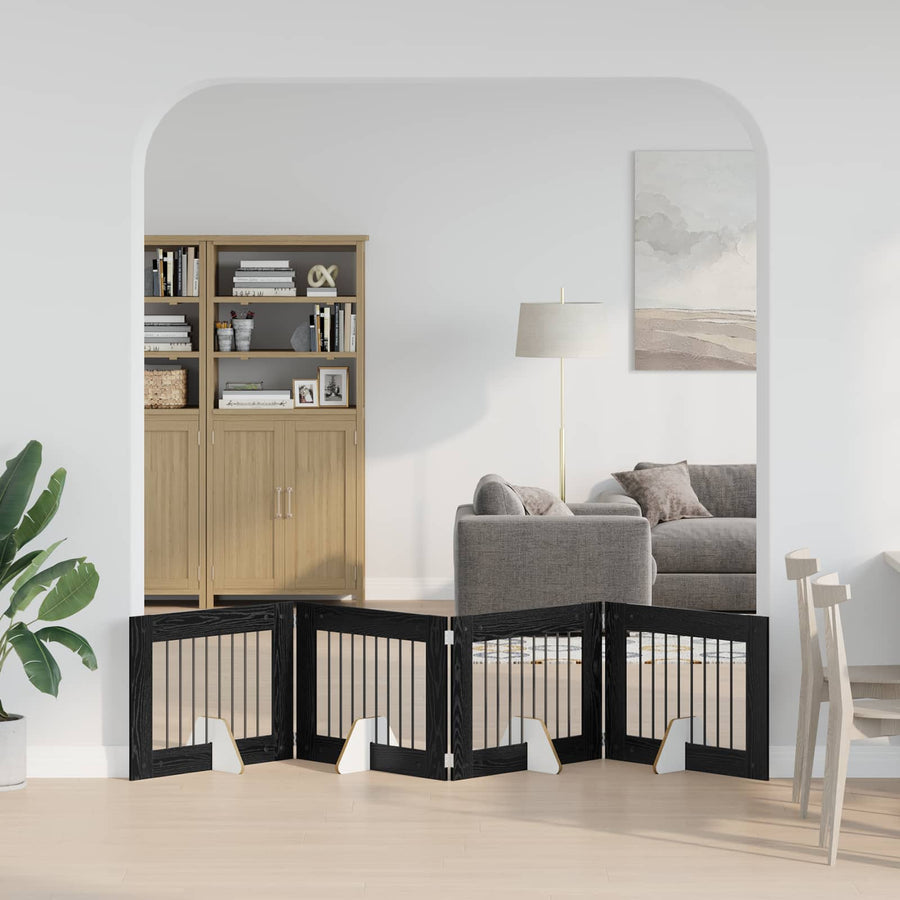 Hondenhekje met standaards 4 pcs Zwart eiken 80 x 60 cm